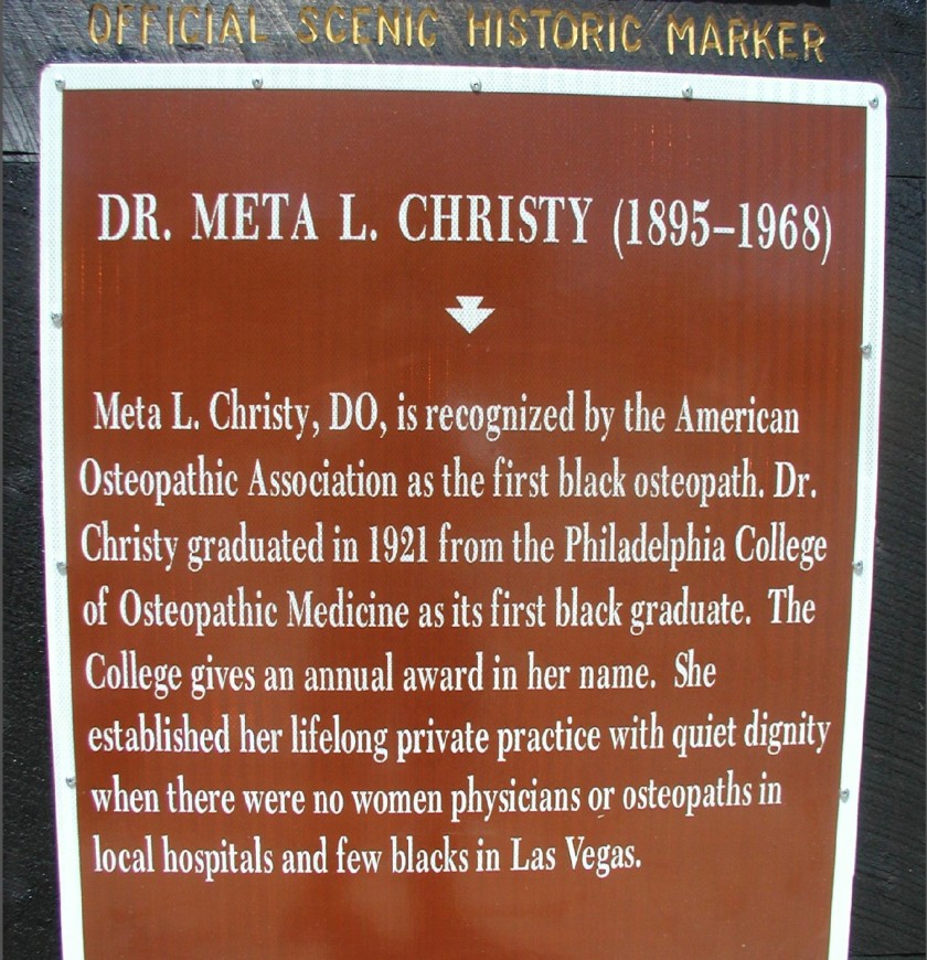 Historic marker for Dr. Christy,  first Black osteopath recognized by the American Osteopathic Association.
