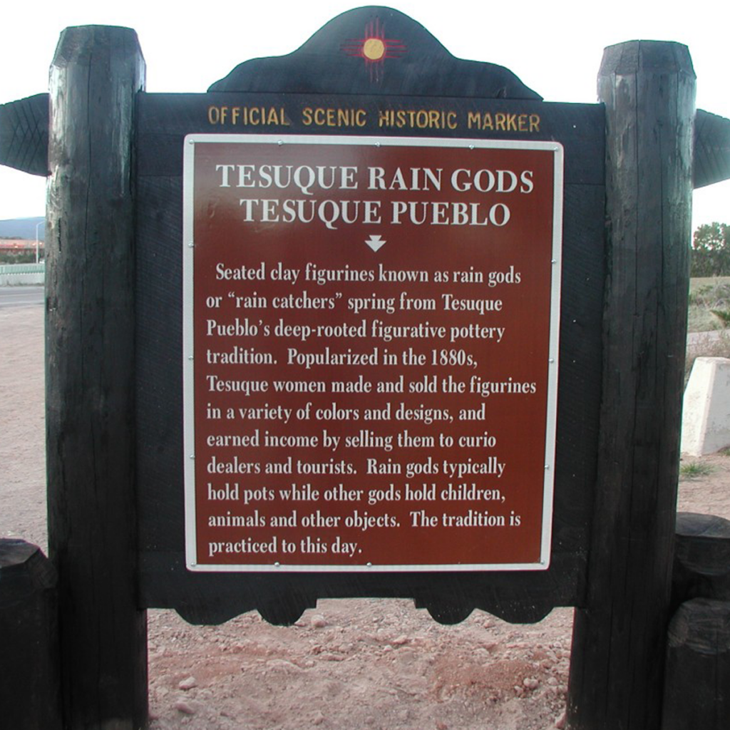 Tesuque Rain Gods historic marker.