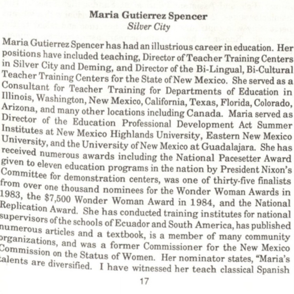 Maria Gutierrez Spencer bio.